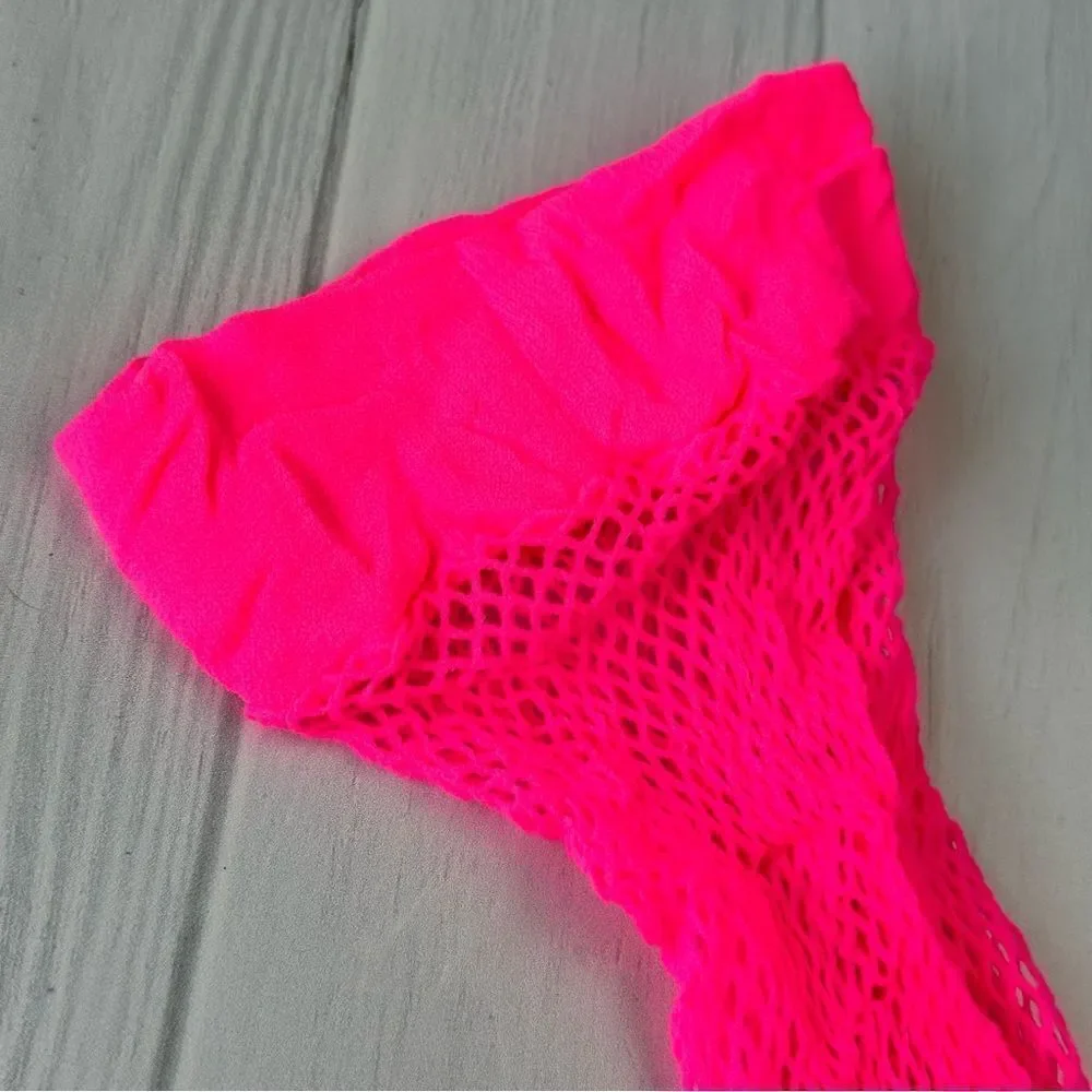 NWT Hot Pink Fish Net Thigh Highs Panty Hose Stockings OS